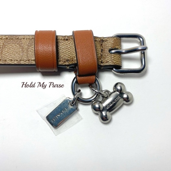 Coach Small Dog Collar Brown Khaki Signature C Includes an Apple AirTag Tracker - Picture 5 of 12